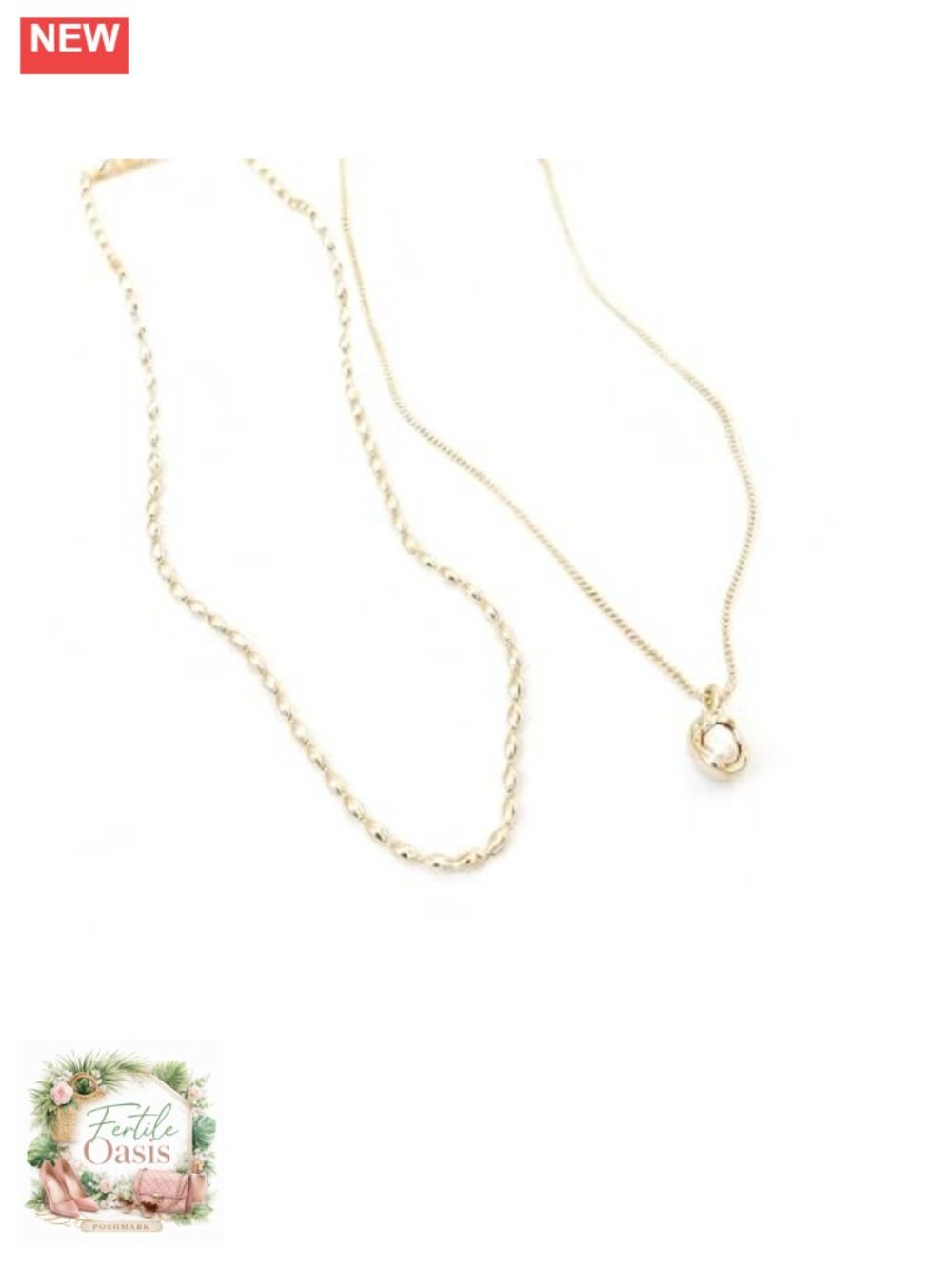 18K Gold Plated Copper Pearl Pendant Necklace Layered Adjustable 16-18in